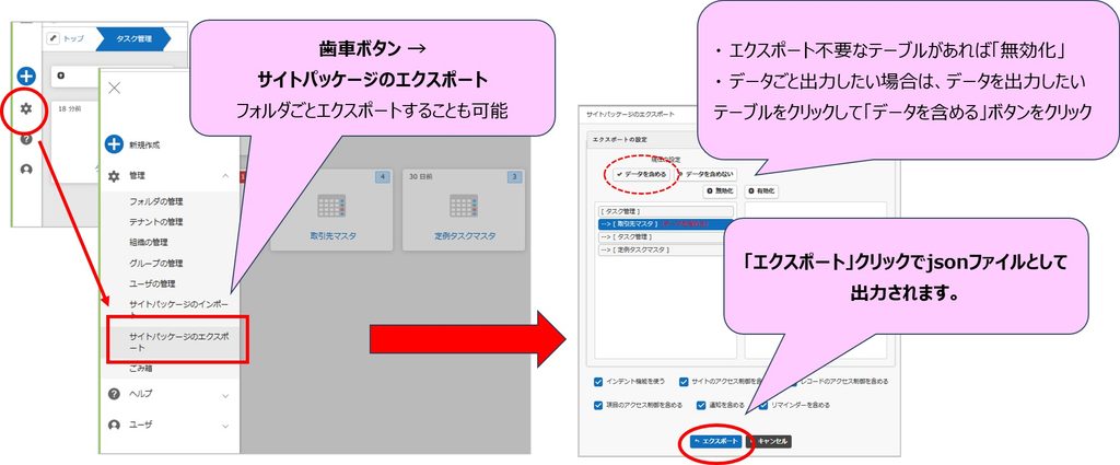 サイトパッケージのエクスポート手順